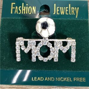 SOCCER MOM Rhinestone Brooch Pin